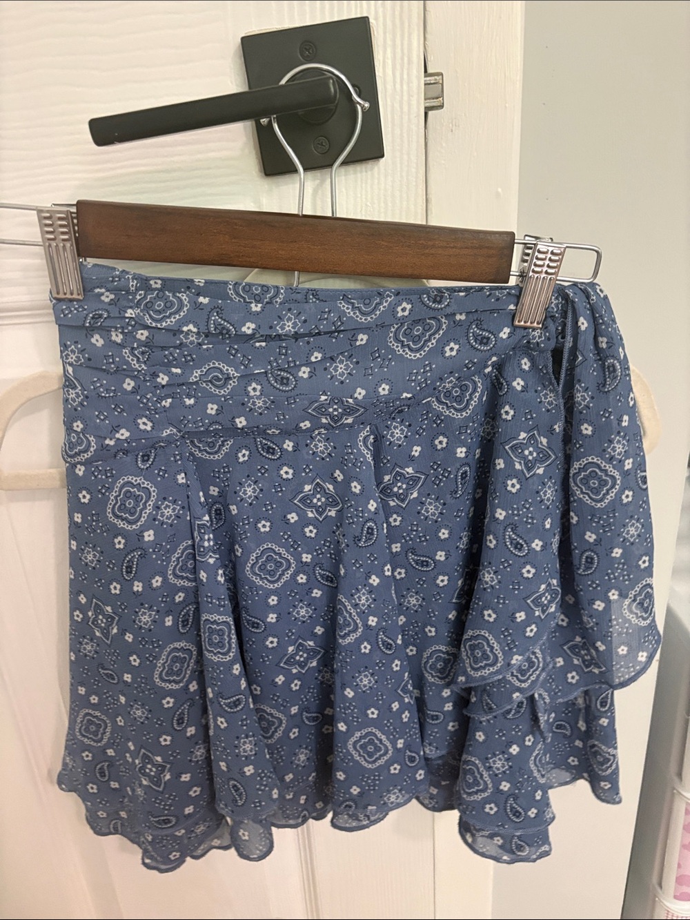 aerie Blue Paisley Tie-Waist Skater Skirt